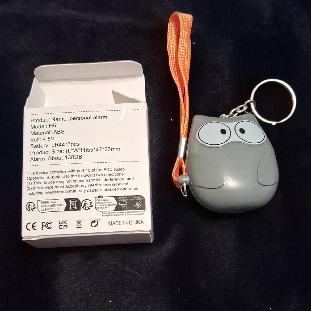 Gray Owl Personal Alarm with Orange Strap - Picture 2 of 3